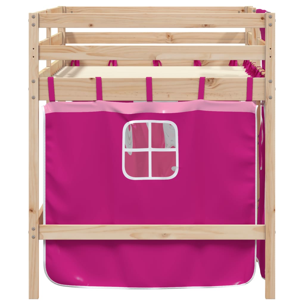 Køyeseng For Barn Med Gardiner Rosa 90X190 Cm Heltre Furu