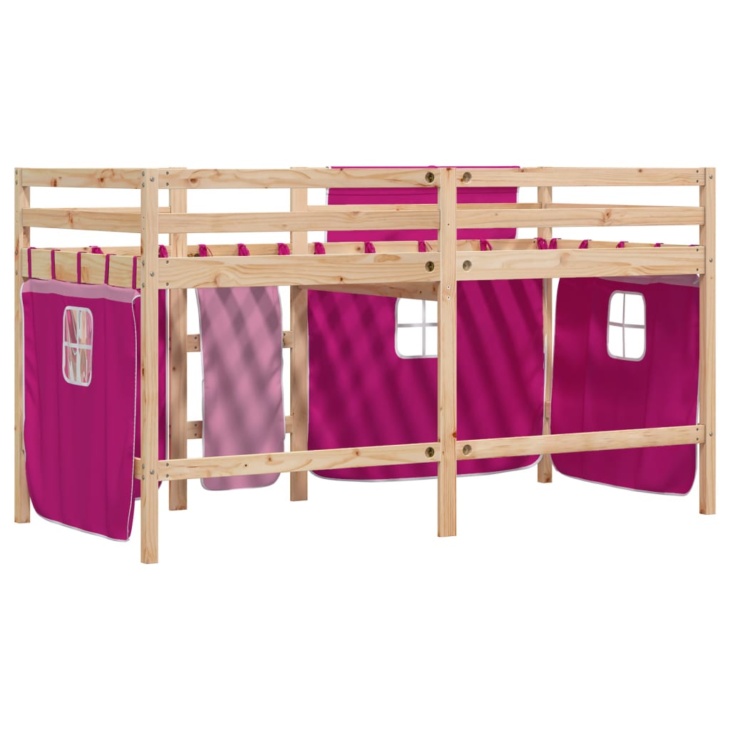 Køyeseng For Barn Med Gardiner Rosa 90X190 Cm Heltre Furu