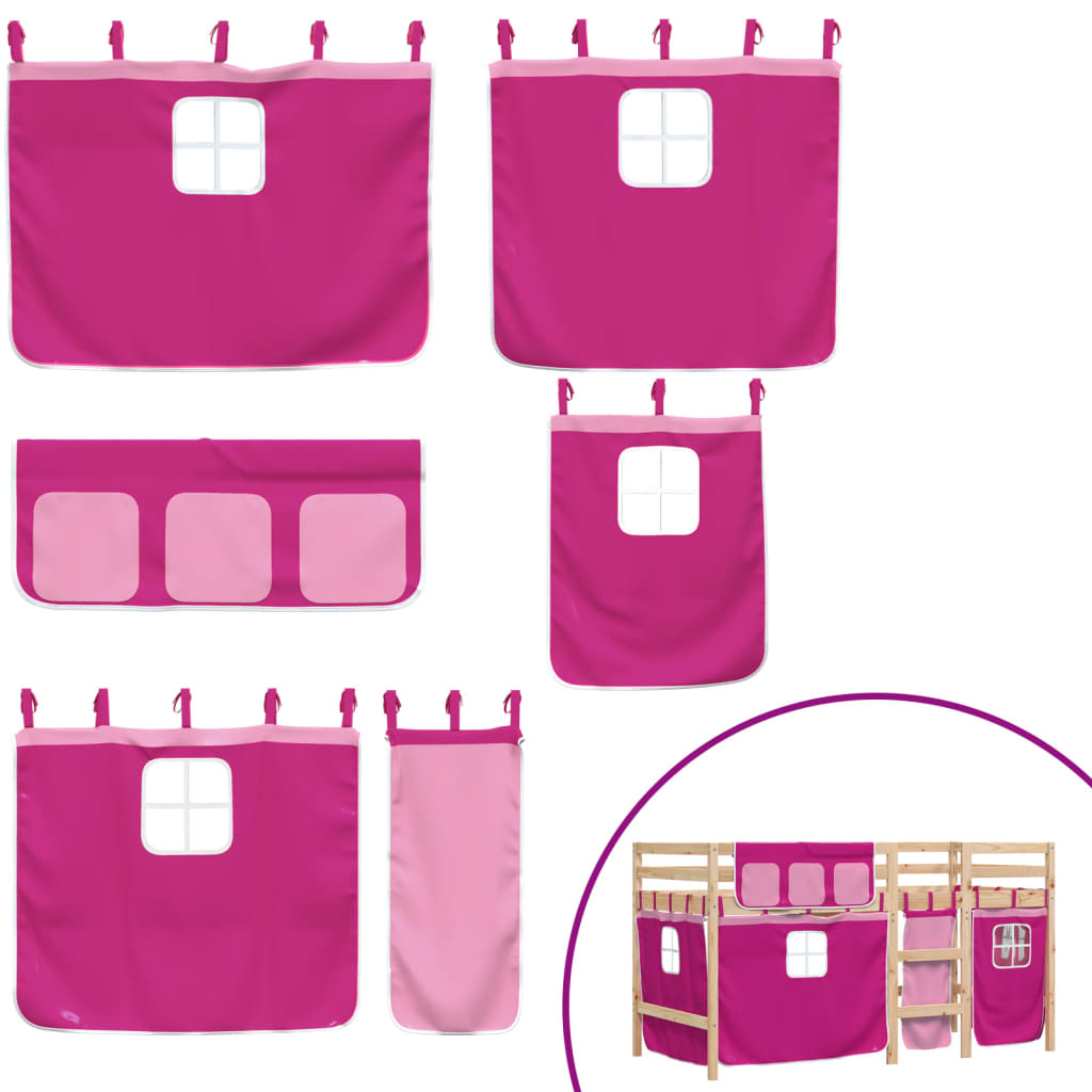 Køyeseng For Barn Med Gardiner Rosa 90X190 Cm Heltre Furu