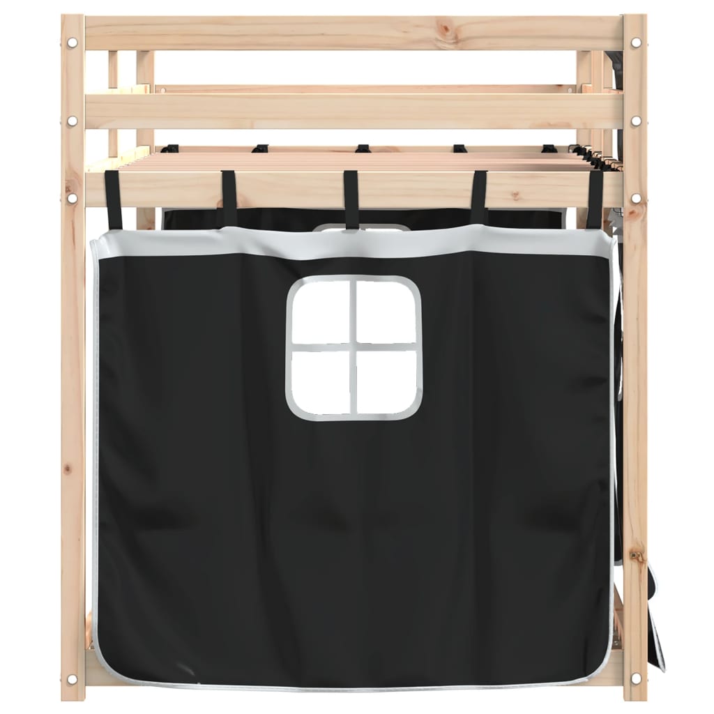 Køyeseng Med Gardiner Hvit Og Svart 90X190 Cm Heltre Furu