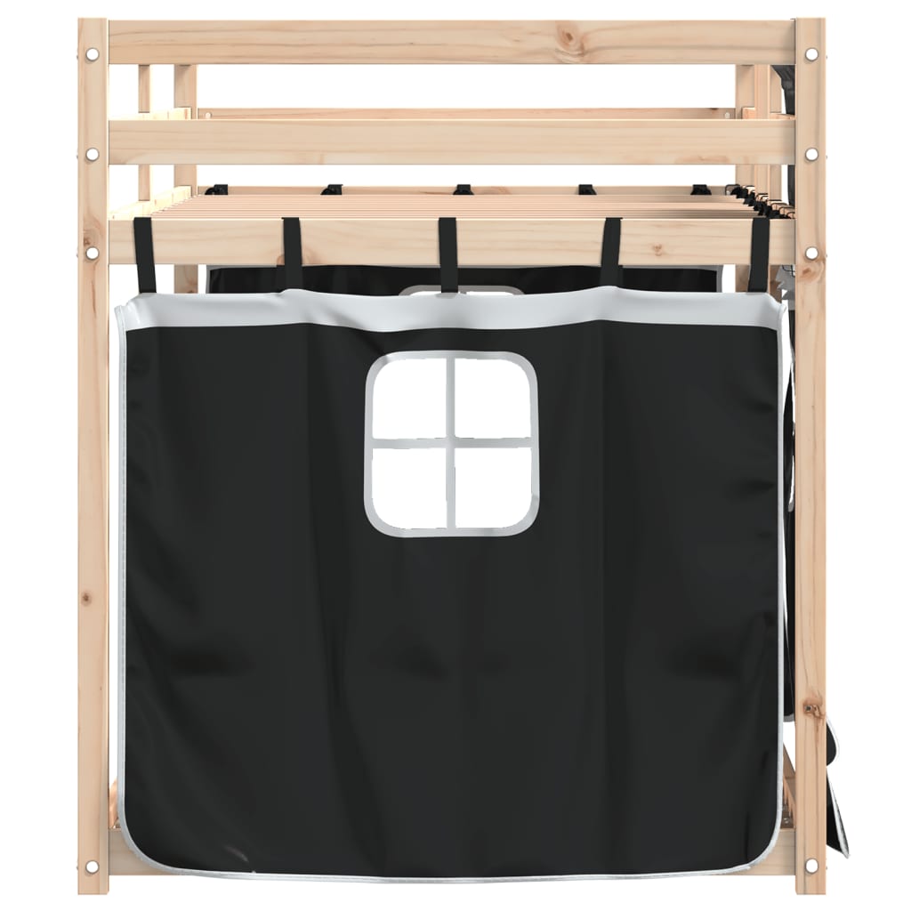 Køyeseng Med Gardiner Hvit Og Svart 90X190 Cm Heltre Furu