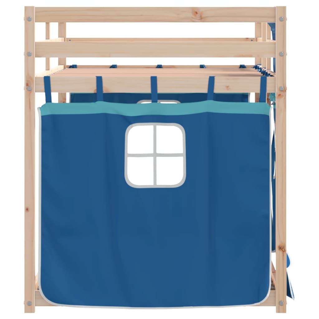 Køyeseng Med Gardiner Blå 90X190 Cm Heltre Furu