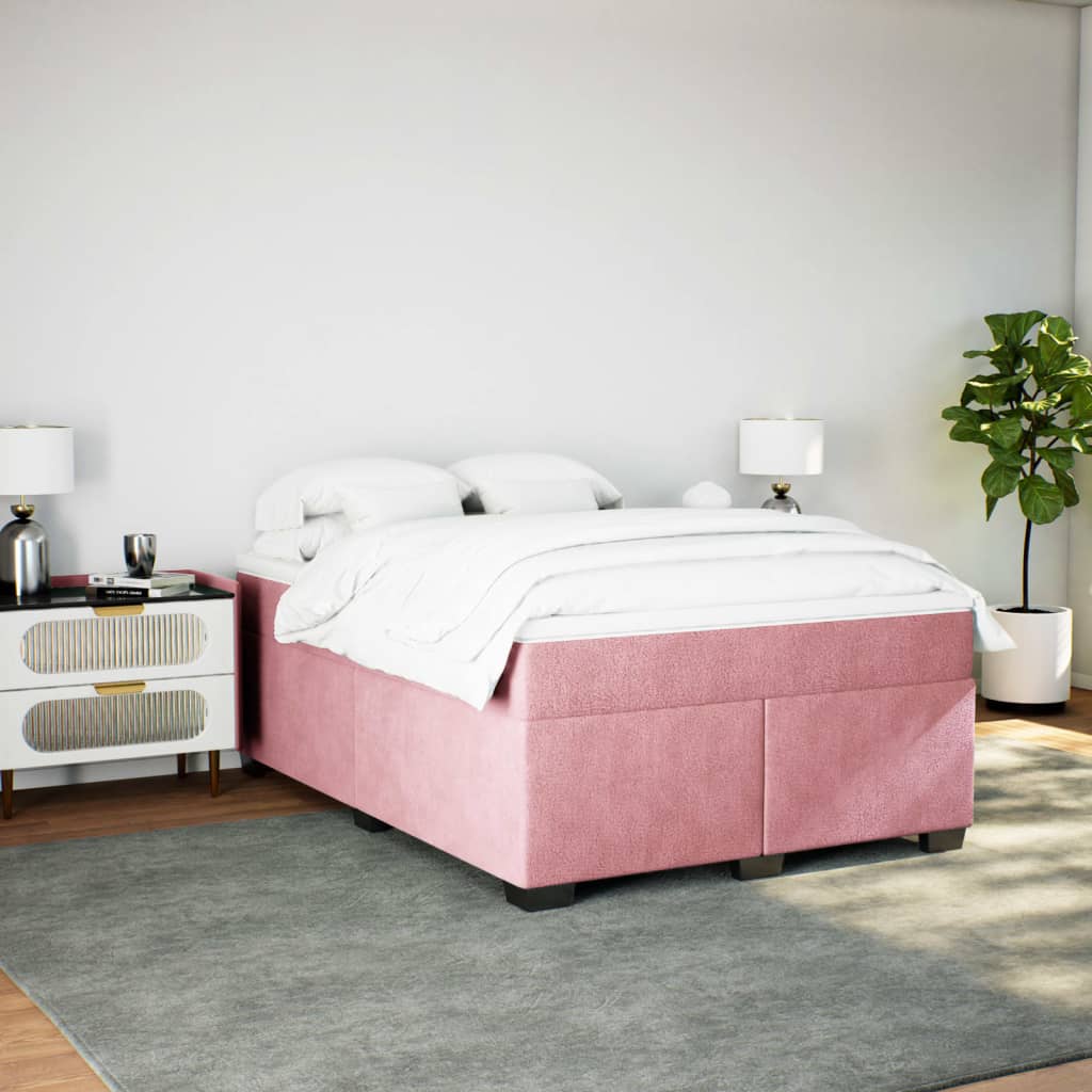 Seng Med Madrass Boksfjær Rosa 140X200 Cm Fløyel