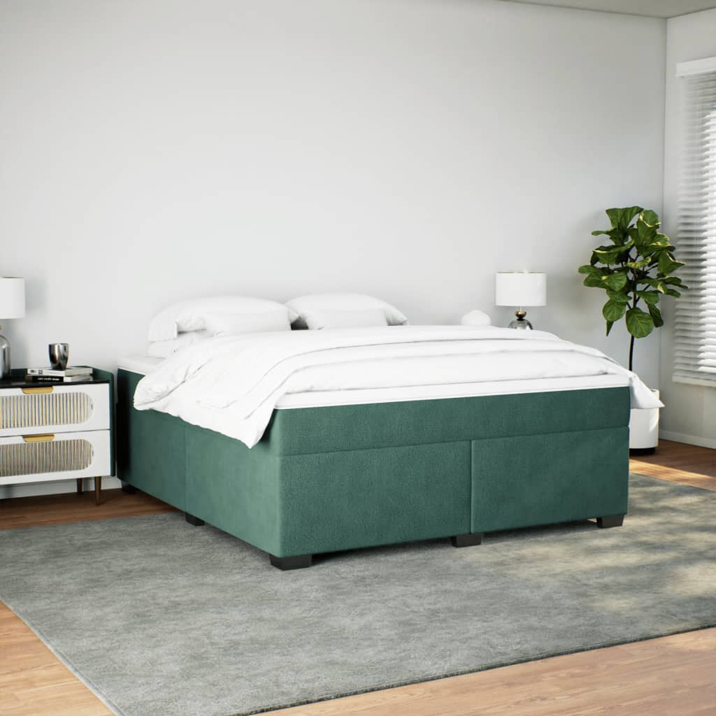 Seng Med Madrass Boksfjær Mørkegrønn 180X200 Cm Fløyel