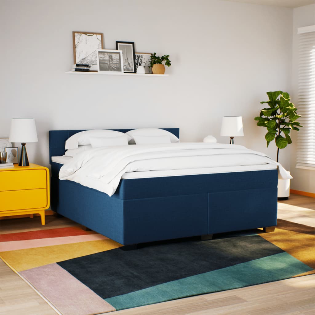 Seng Med Madrass Boksfjær Blå 180X200 Cm Fløyel