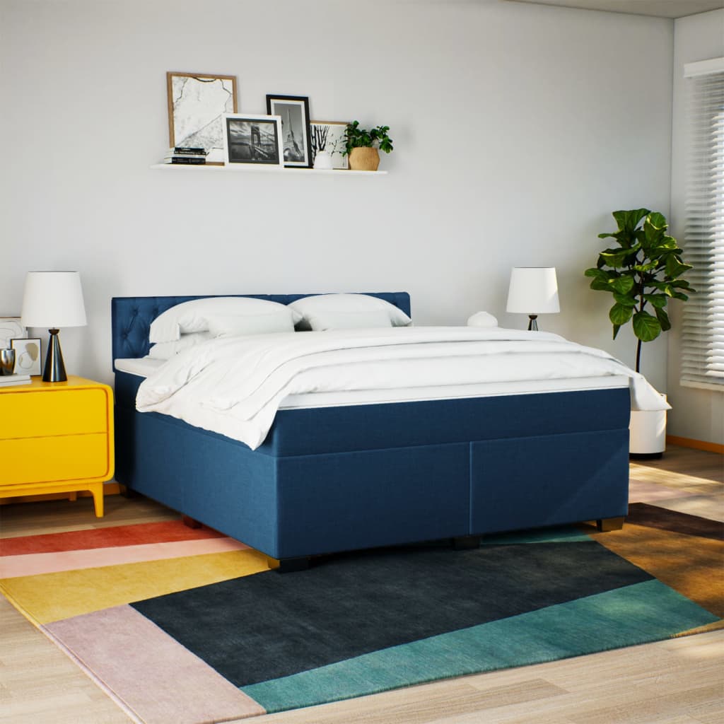 Seng Med Madrass Boksfjær Blå 180X200 Cm Fløyel
