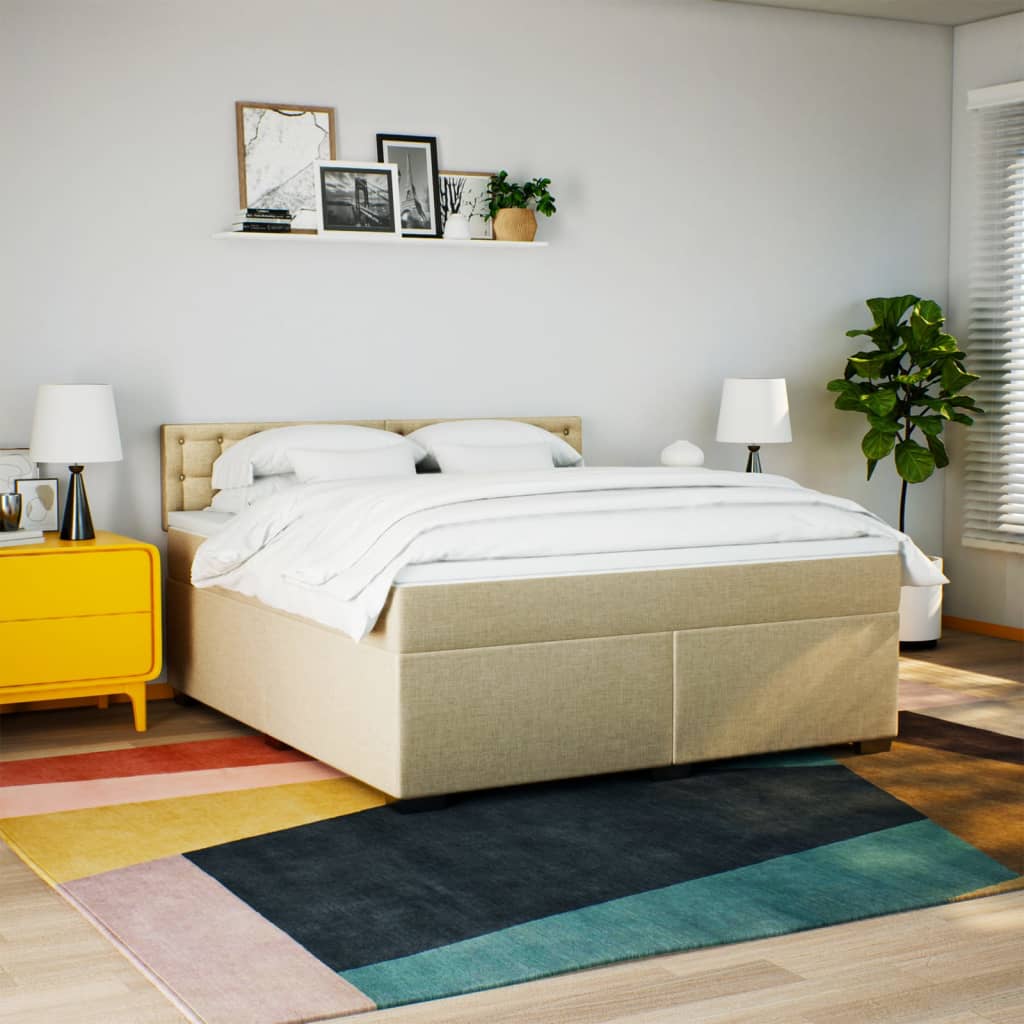 Seng Med Madrass Boksfjær Kremhvit 180X200 Cm Fløyel