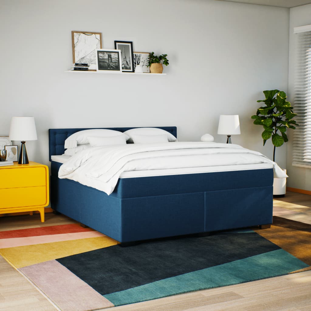 Seng Med Madrass Boksfjær Blå 180X200 Cm Fløyel