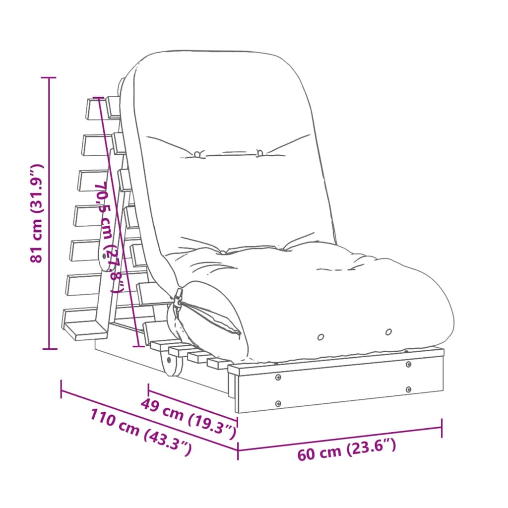 Futonsofa Med Madrass Voksbrun 60X206X11 Cm Heltre Furu