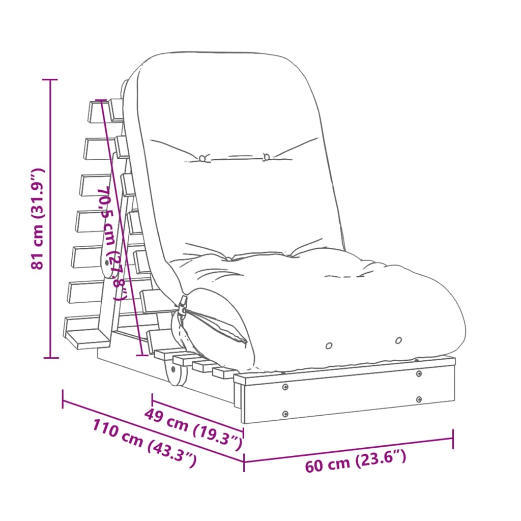 Futonsofa Med Madrass 60X206X11 Cm Impregnert Furu