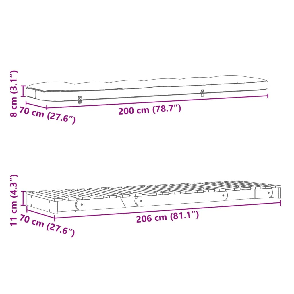 Futonsofa Med Madrass 70X206X11 Cm Heltre Furu