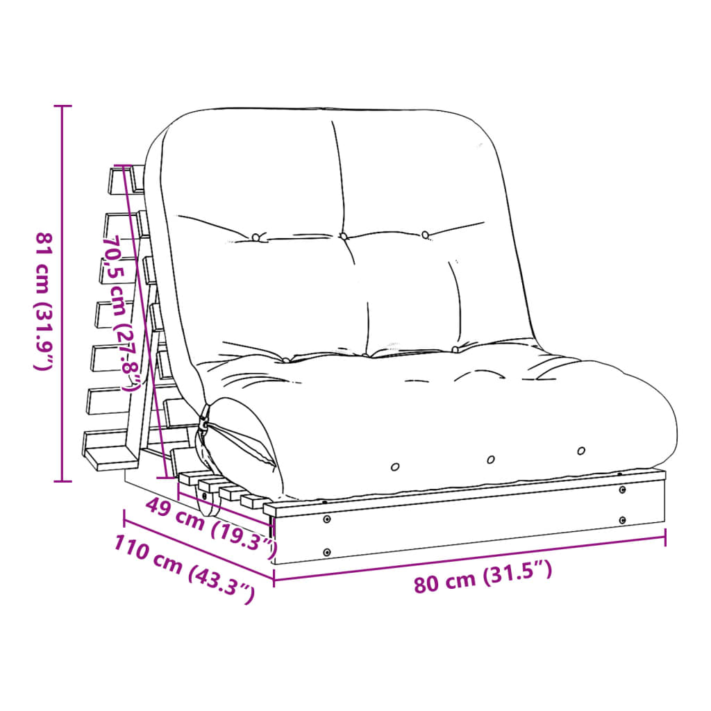 Futonsofa Med Madrass 80X206X11 Cm Impregnert Furu