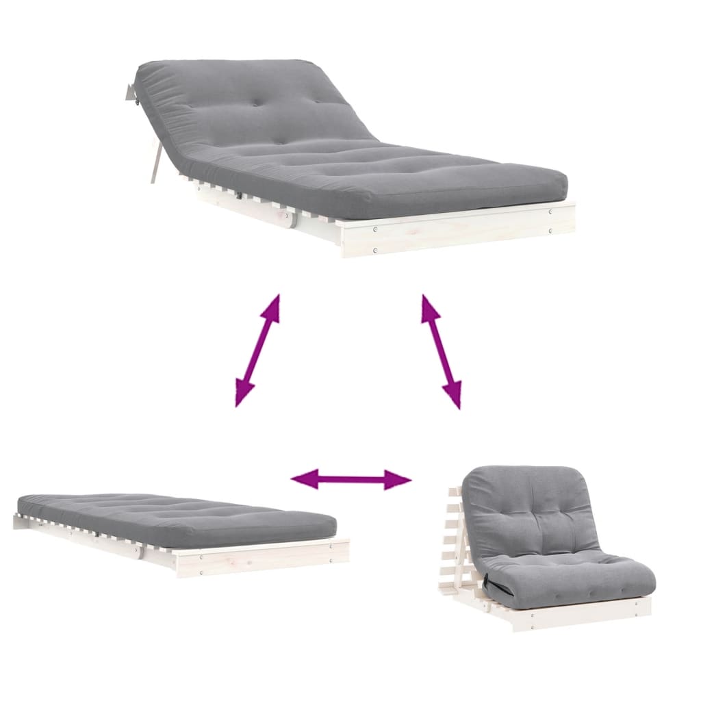 Futonsofa Med Madrass Hvit 90X206X11 Cm Heltre Furu