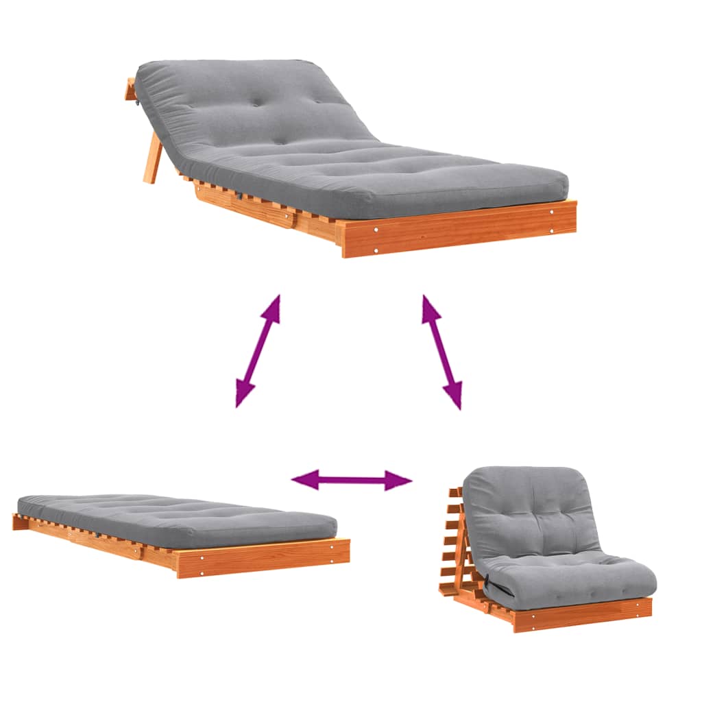 Futonsofa Med Madrass Voksbrun 90X206X11 Cm Heltre Furu
