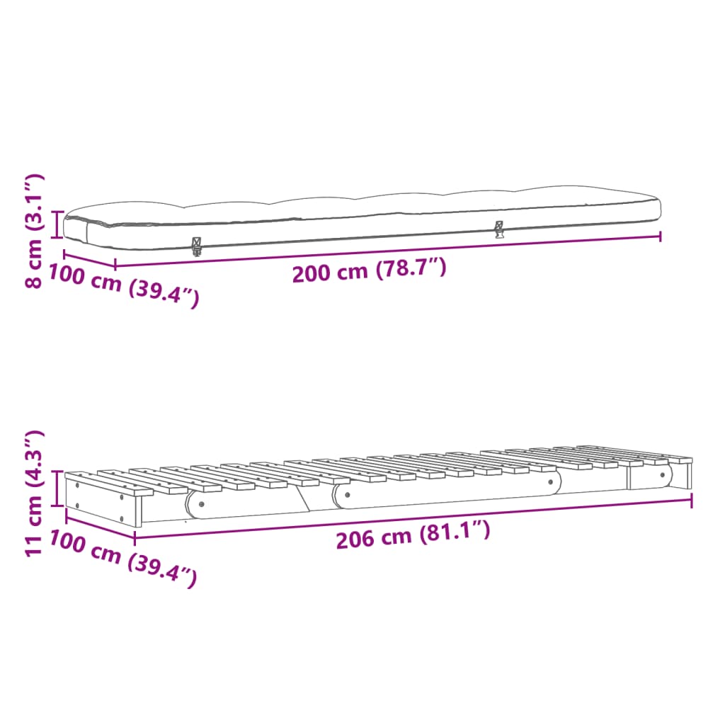 Futonsofa Med Madrass Hvit 100X206X11 Cm Heltre Furu