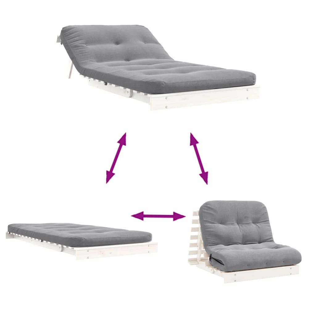 Futonsofa Med Madrass Hvit 100X206X11 Cm Heltre Furu