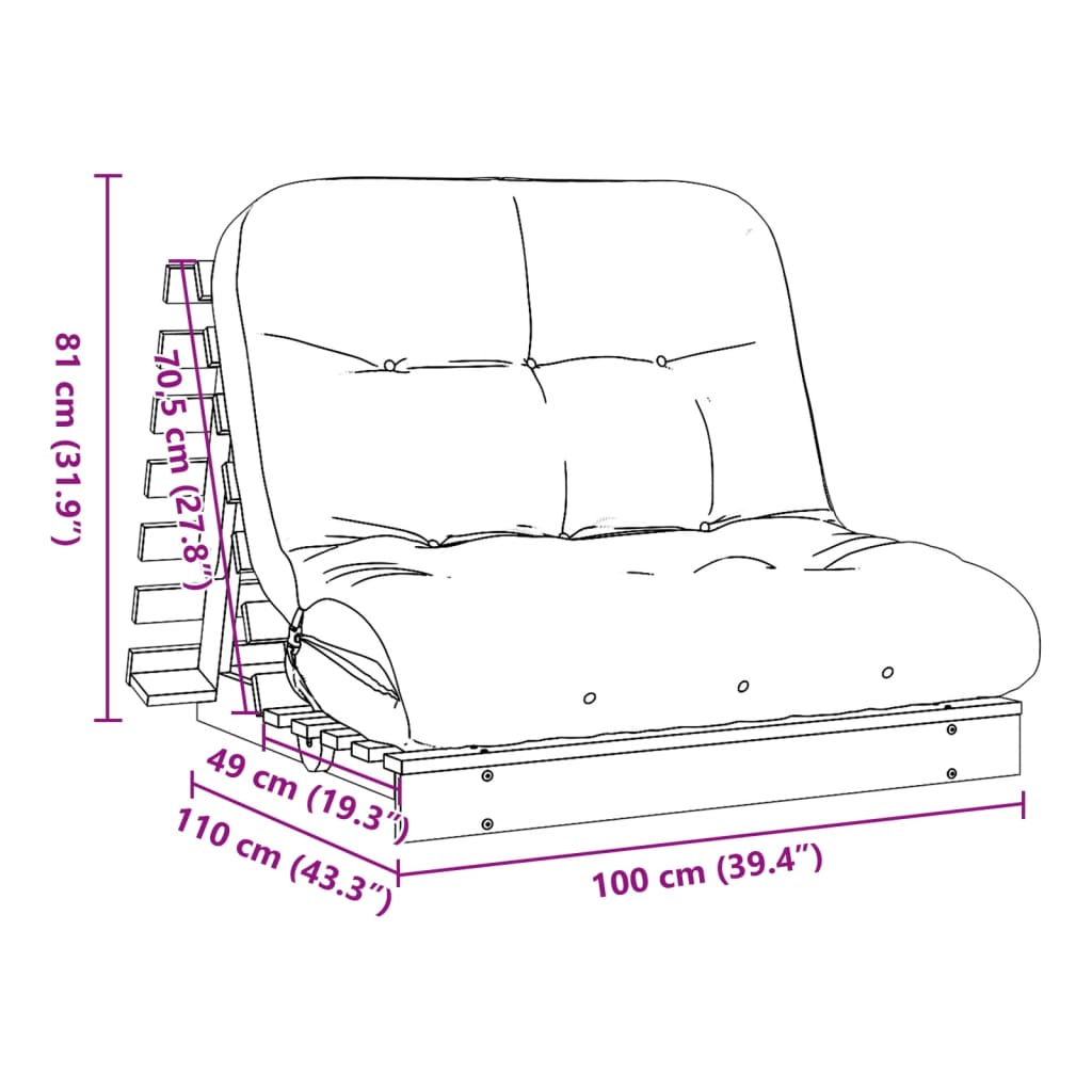 Futonsofa Med Madrass 100X206X11 Cm Impregnert Furu