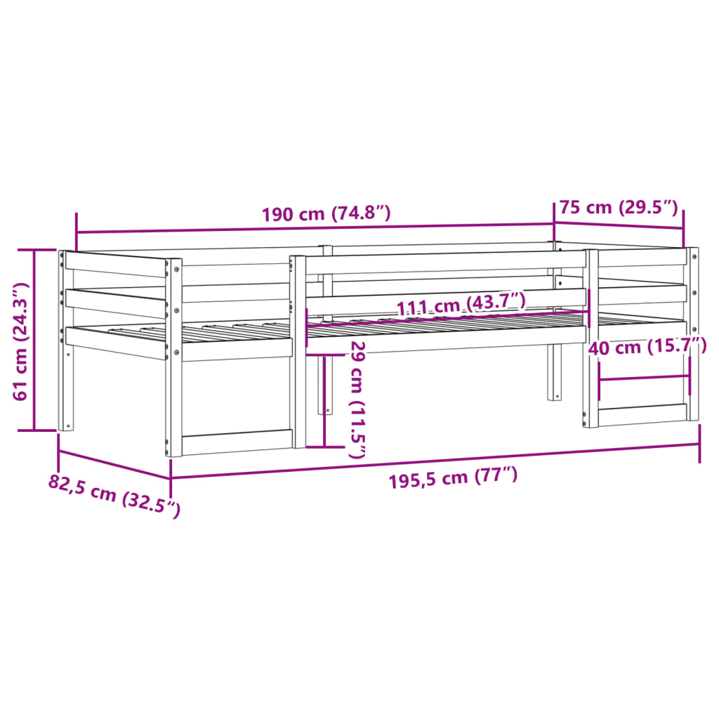 Sengeramme For Barn 75X190 Cm Heltre Furu