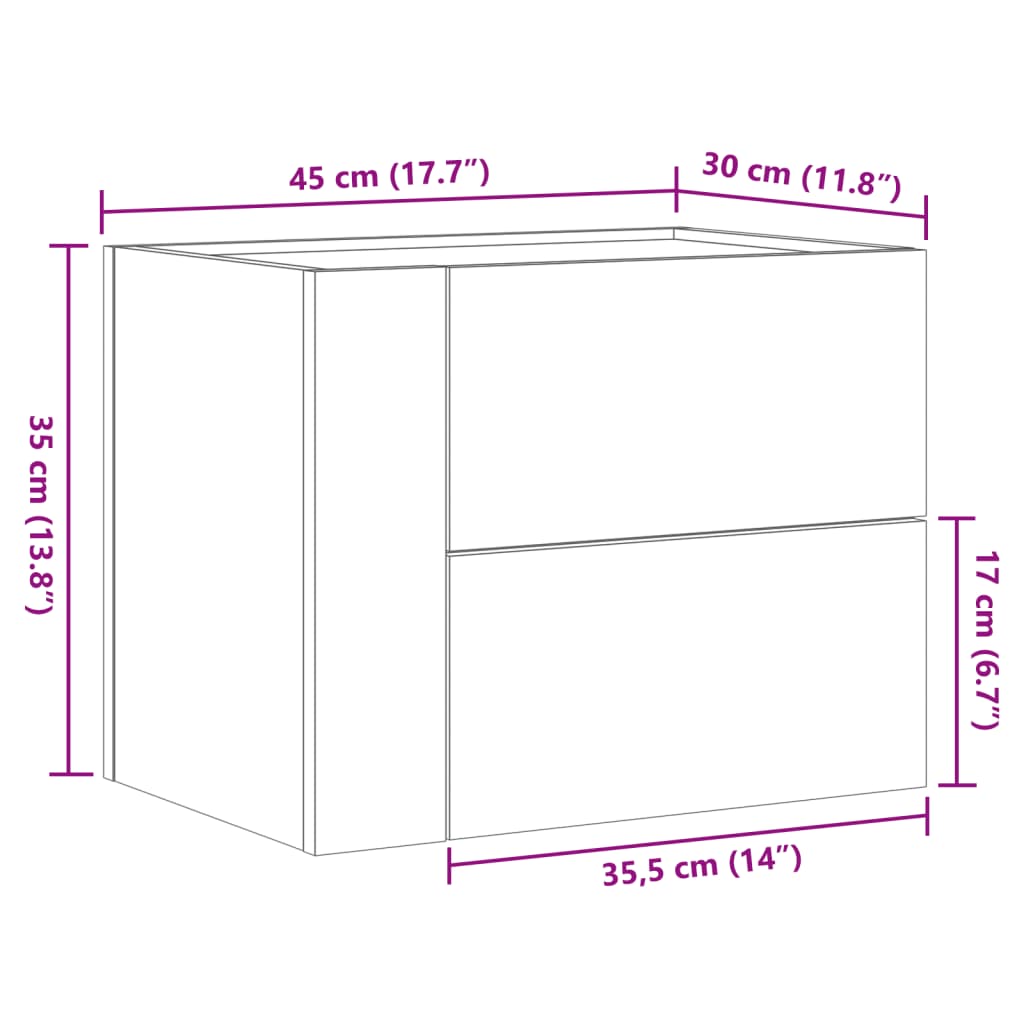 Veggmonterte Nattbord 2 Stk Betonggrå 45X30X35 Cm