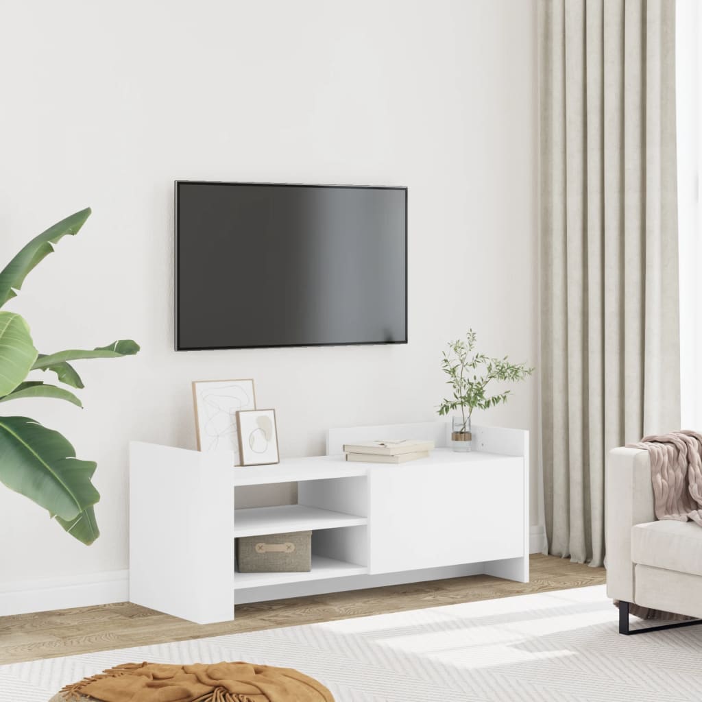 Tv-Benk Hvit 100X35X40 Cm Konstruert Tre