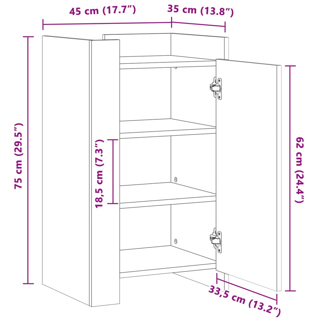 Skjenk Hvit 45X35X75 Cm Konstruert Tre