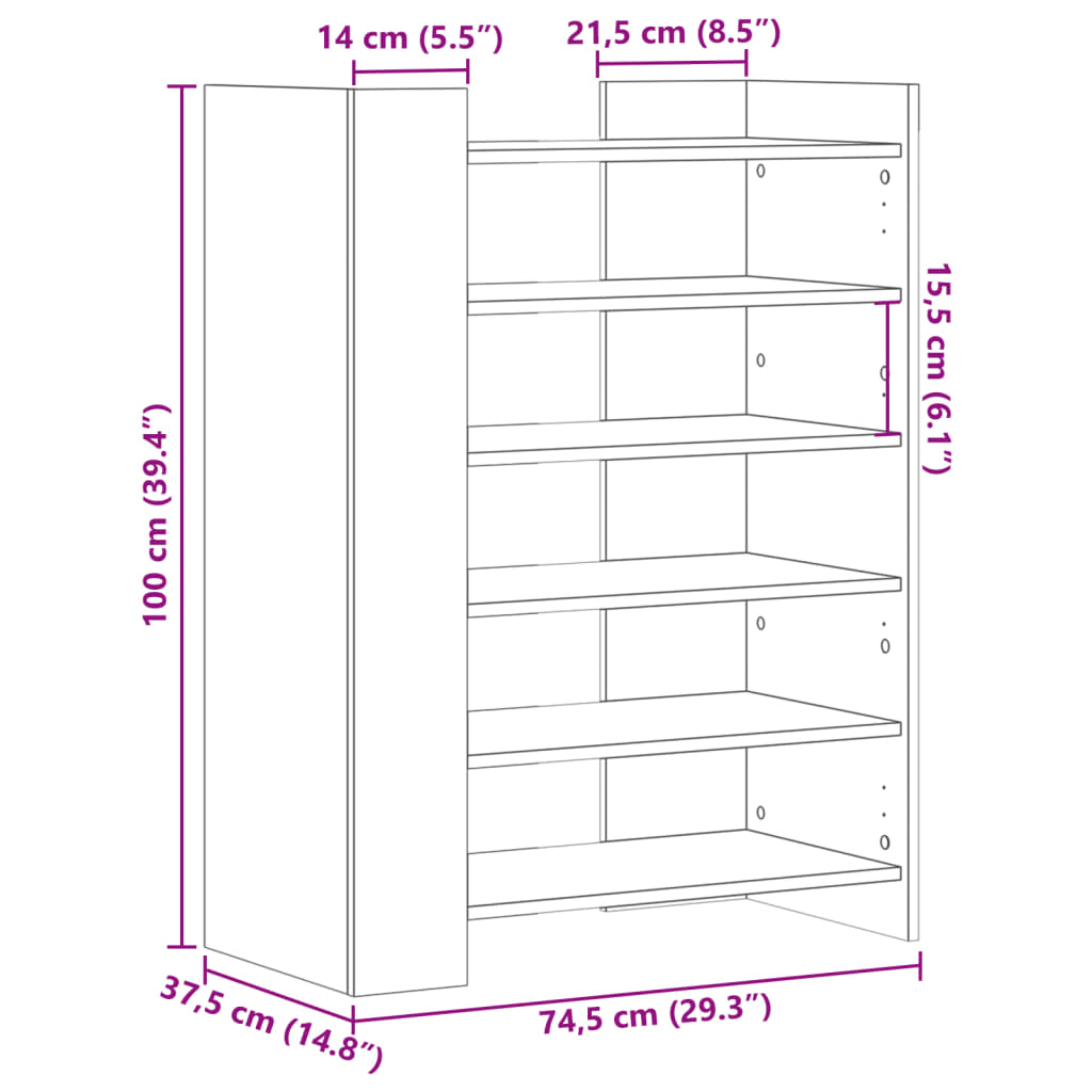 Skohylle Betonggrå 74,5X37,5X100 Cm Konstruert Tre