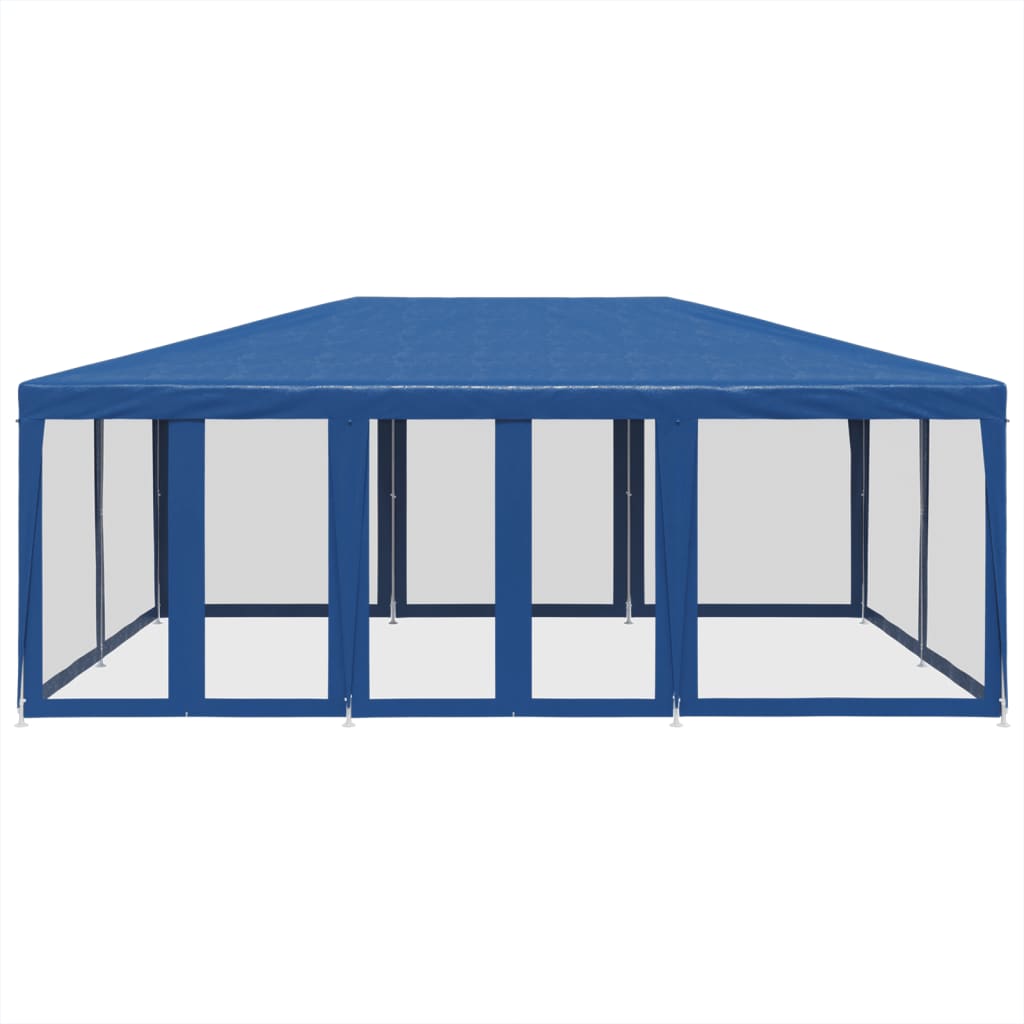 Festtelt Med 10 Sidevegger Av Netting Blå 6X4 M Hdpe