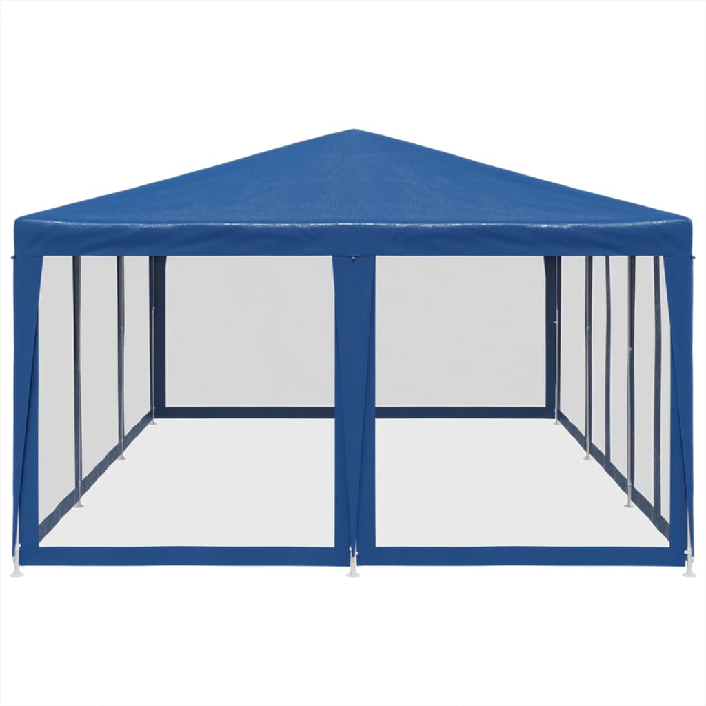 Festtelt Med 10 Sidevegger Av Netting Blå 6X4 M Hdpe