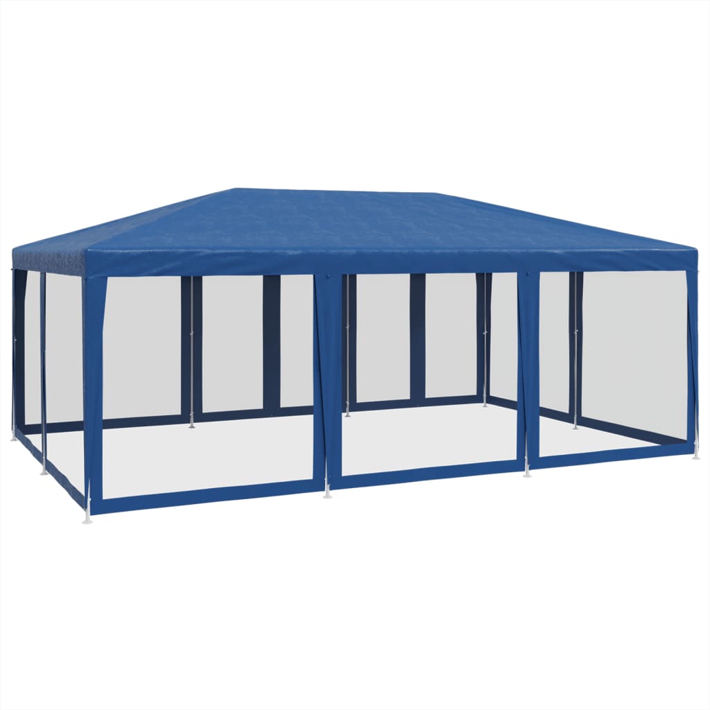 Festtelt Med 10 Sidevegger Av Netting Blå 6X4 M Hdpe