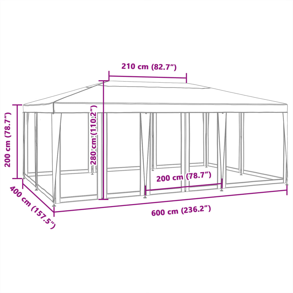 Festtelt Med 10 Sidevegger Av Netting Antrasitt 6X4 M Hdpe