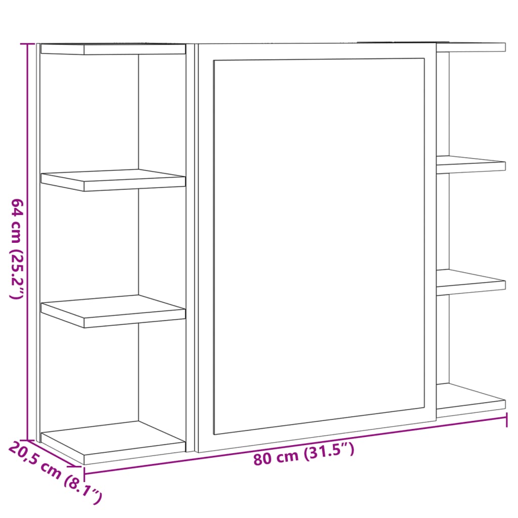 Speilskap Til Baderom Sonoma Eik 80X20,5X64 Cm Sponplate