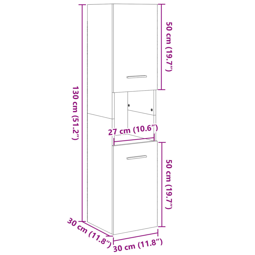 Baderomsskap Sonoma Eik 30X30X130 Cm Sponplate