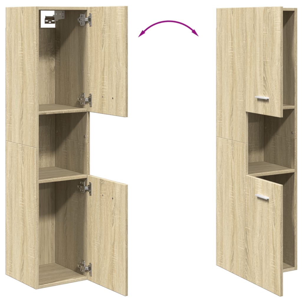 Baderomsskap Sonoma Eik 30X30X130 Cm Sponplate