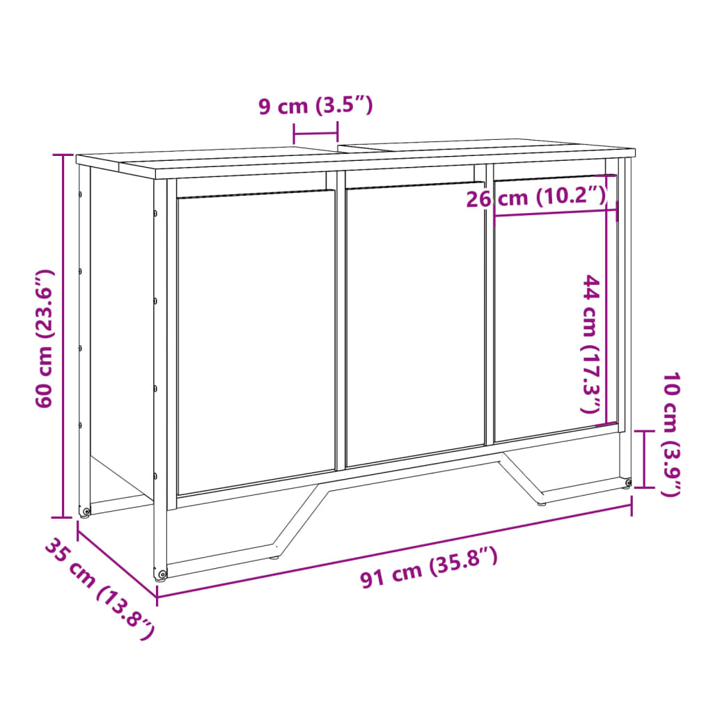 Servantskap Svart 91X35X60 Cm Konstruert Tre
