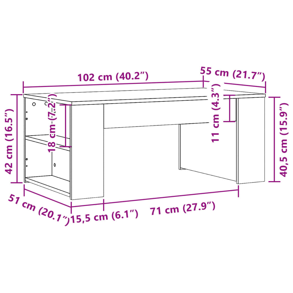 Salongbord Brun Eik 102X55X42 Cm Konstruert Tre