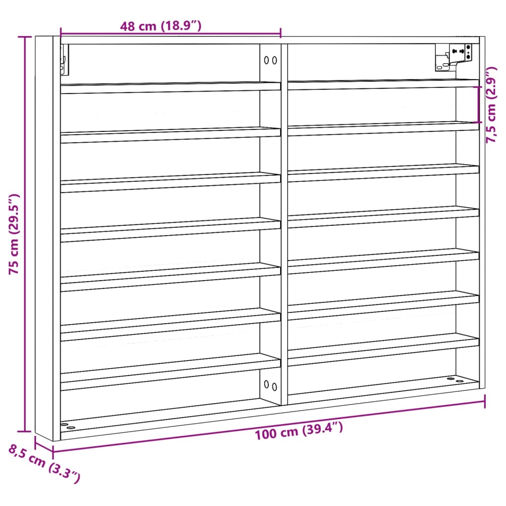 Vitrineskap Sonoma Eik 100X8,5X75 Cm Konstruert Tre