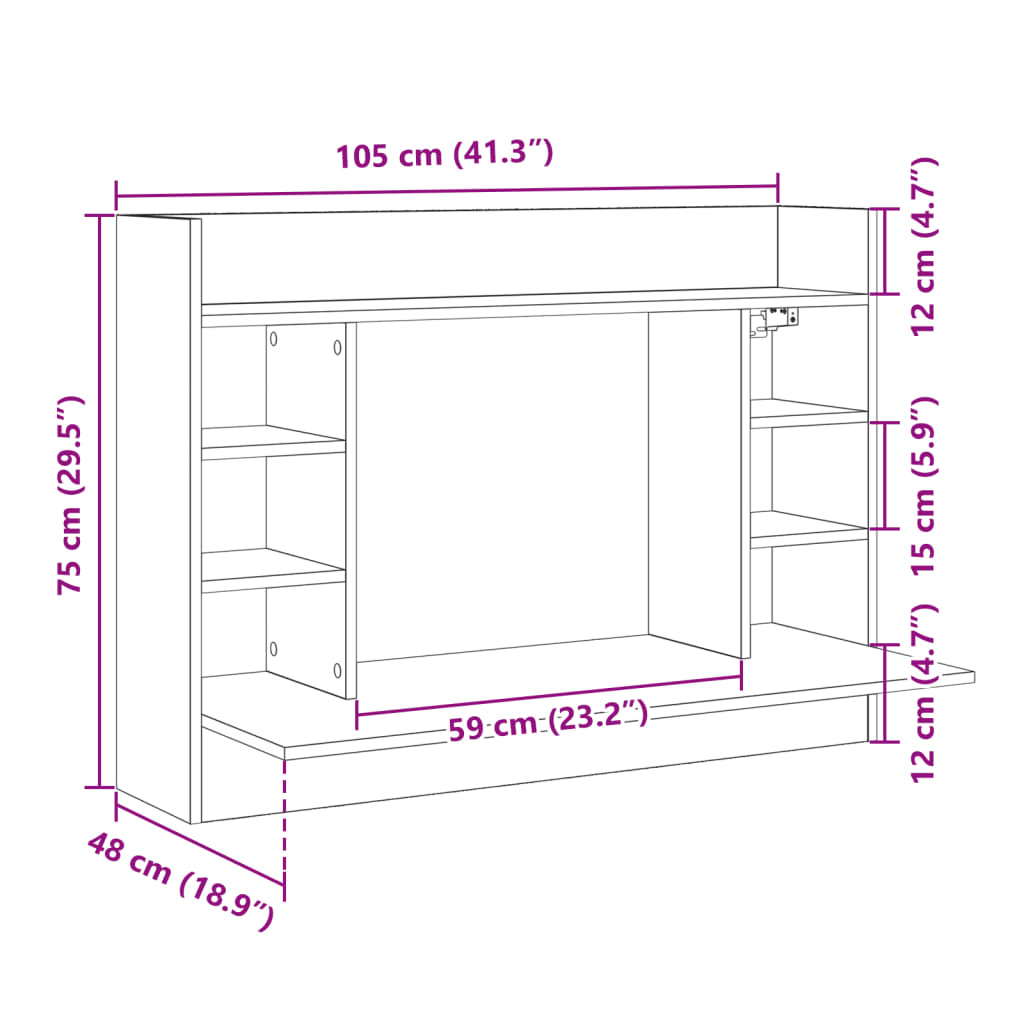 Veggmontert Skrivebord Grå 105X48X75 Cm Konstruert Tre