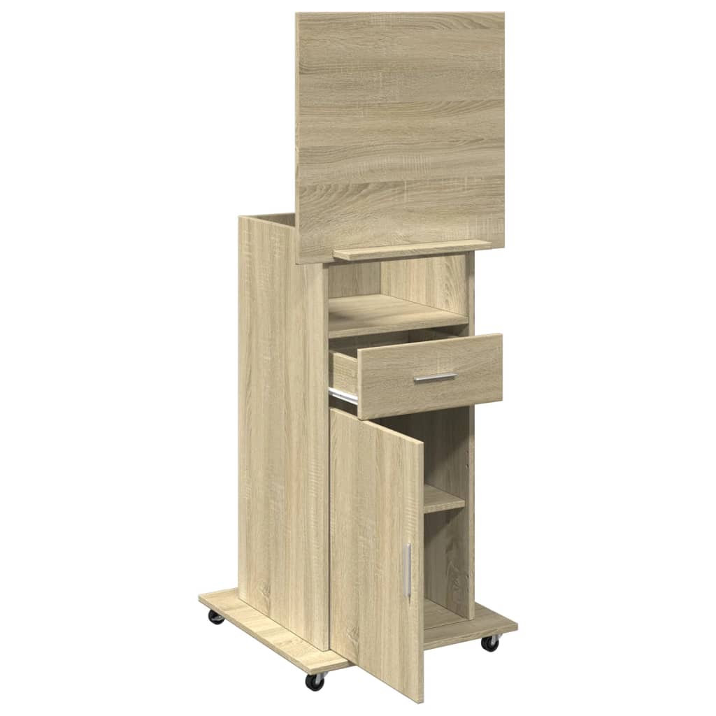 Kateter Med Hjul Og Skuff Sonoma Eik 55X55X107Cm Konstruert Tre