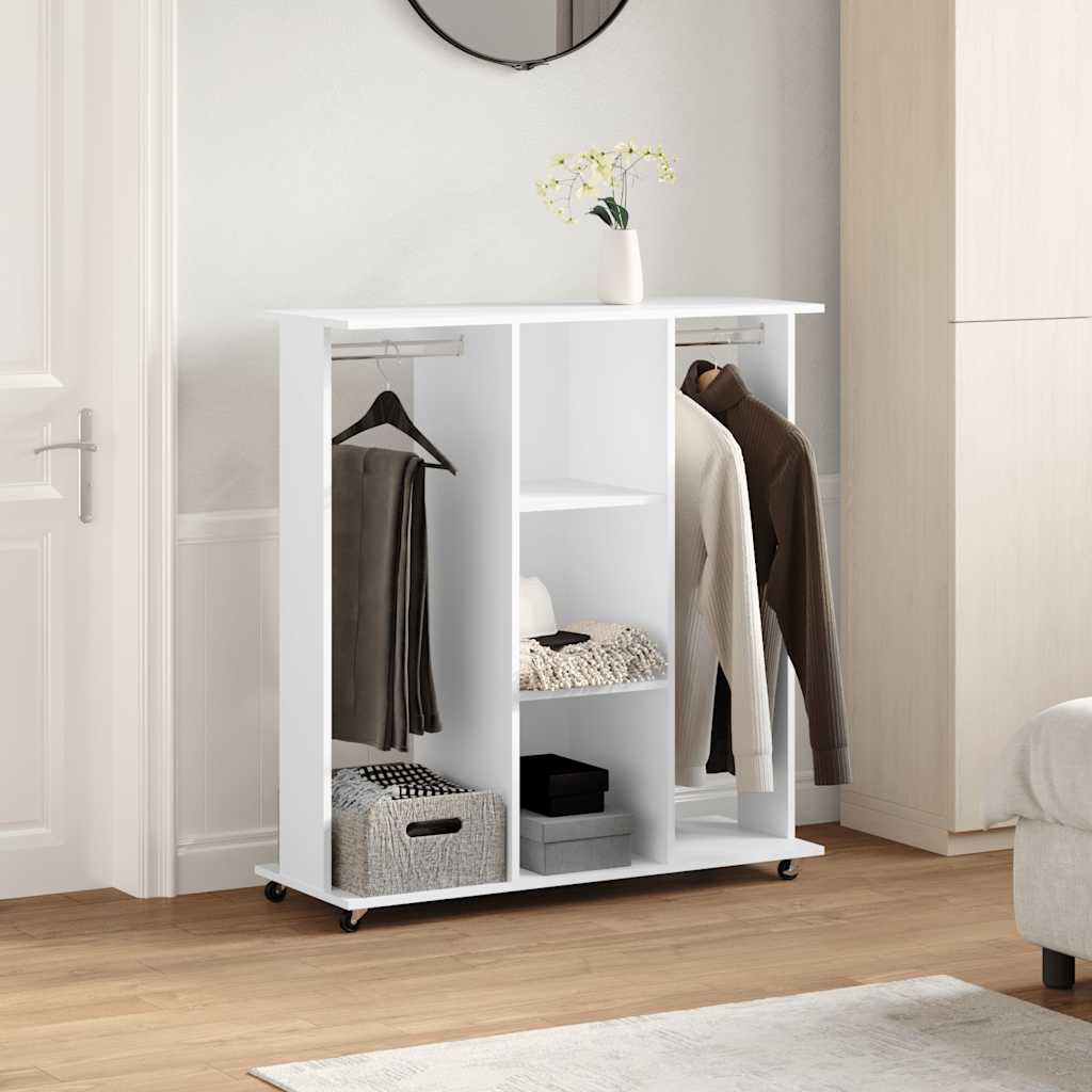 Garderobe Med Hjul Hvit 102X38X110 Cm Konstruert Tre