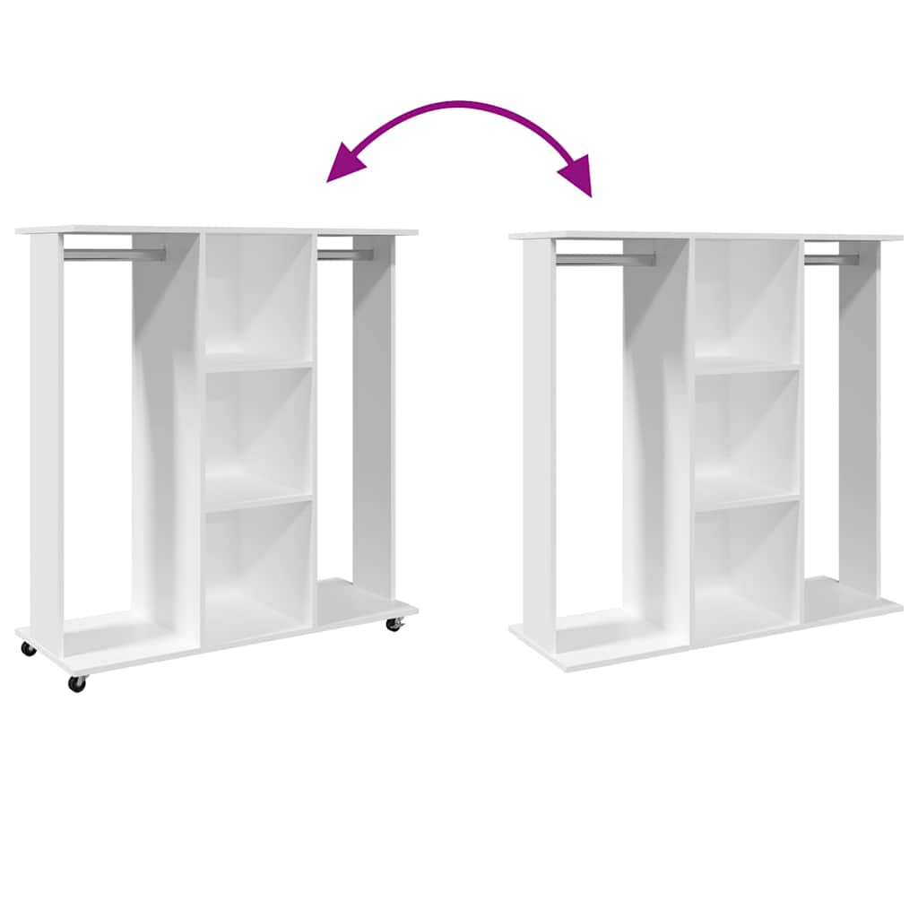 Garderobe Med Hjul Hvit 102X38X110 Cm Konstruert Tre