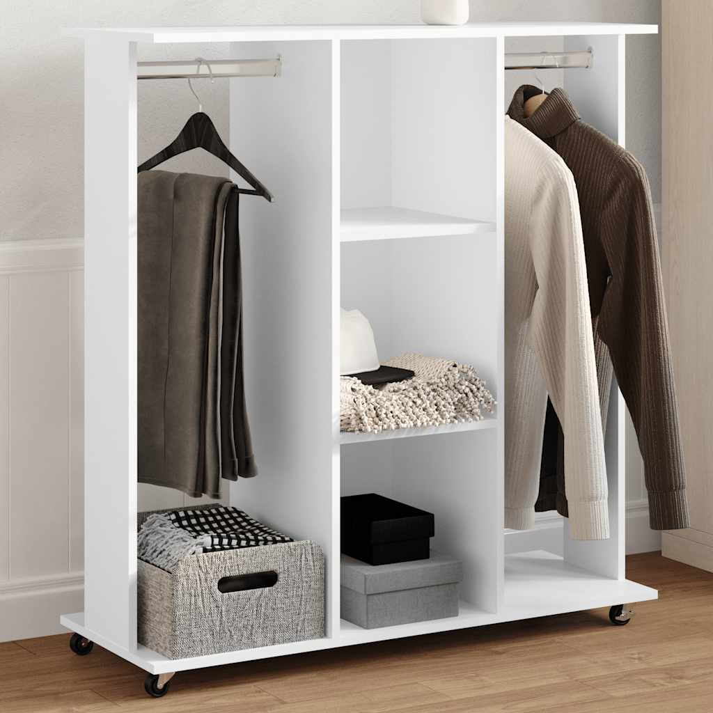 Garderobe Med Hjul Hvit 102X38X110 Cm Konstruert Tre