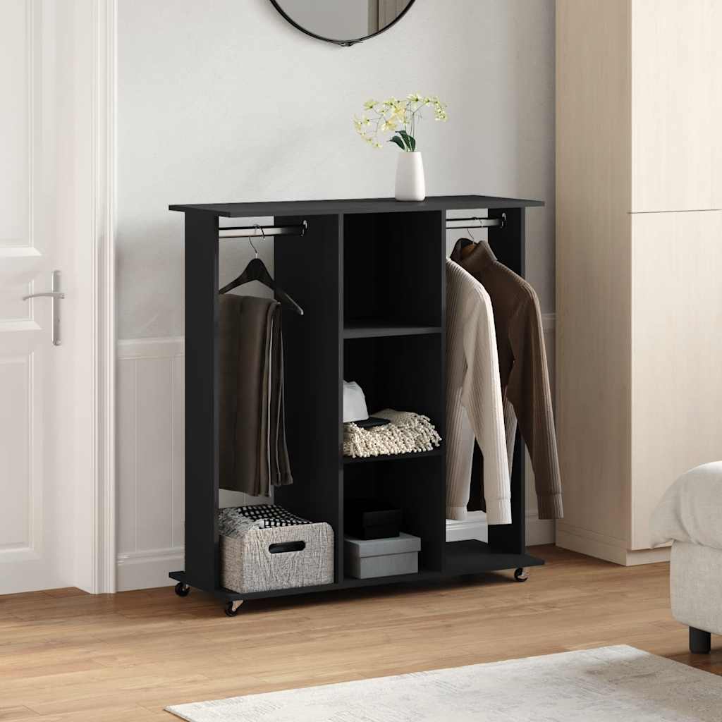 Garderobe Med Hjul Svart 102X38X110 Cm Konstruert Tre