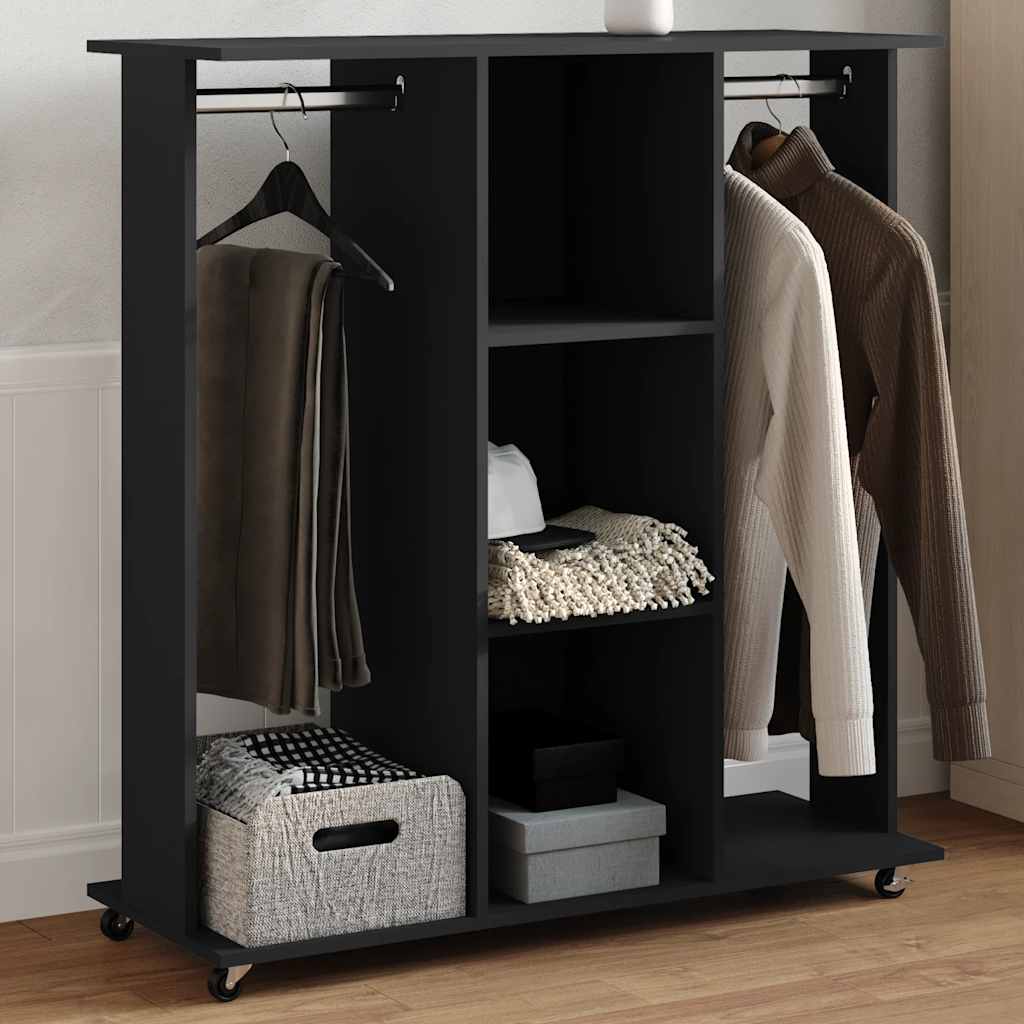 Garderobe Med Hjul Svart 102X38X110 Cm Konstruert Tre