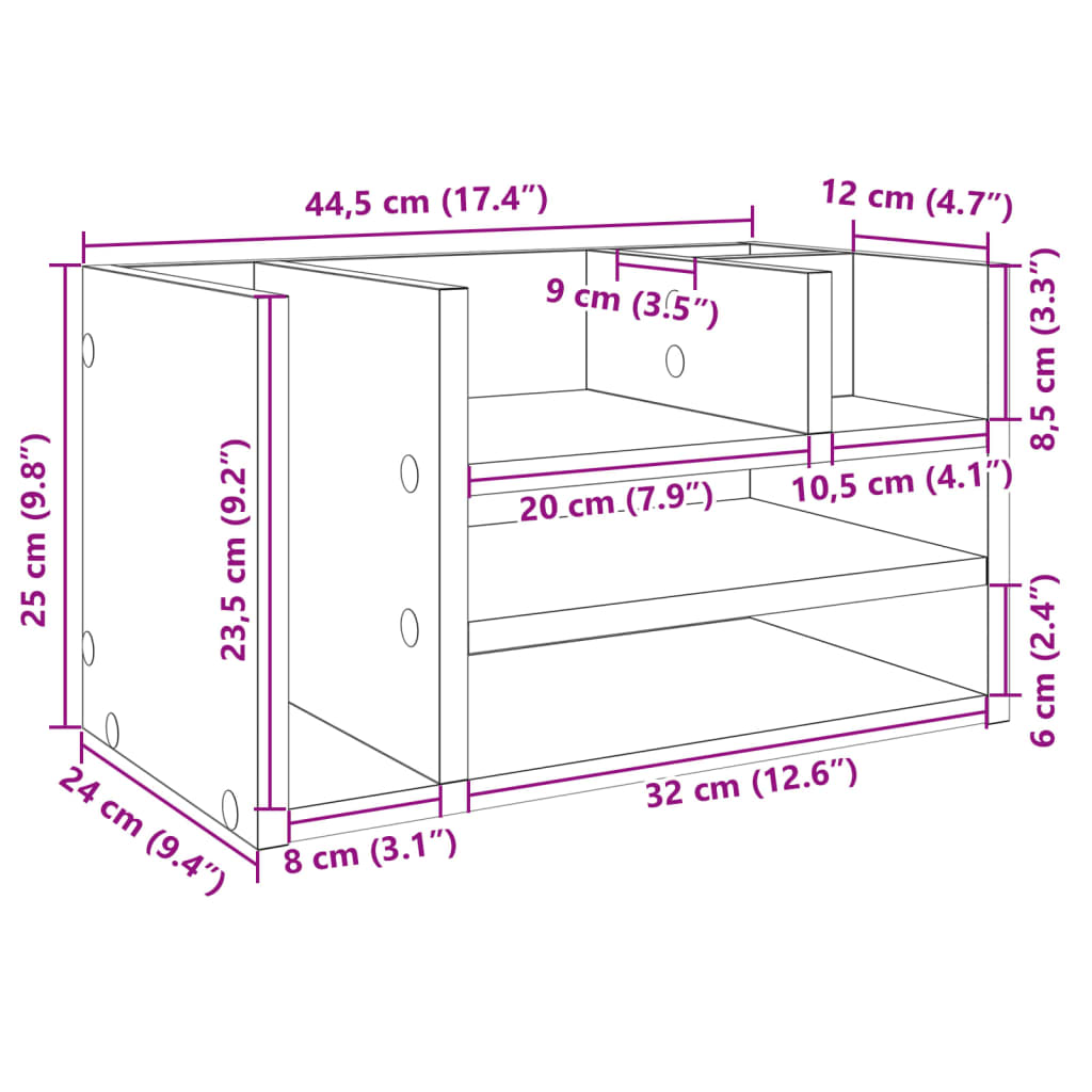 Hylle Til Skrivebord Sonoma Eik 44,5X24X25 Cm Konstruert Tre