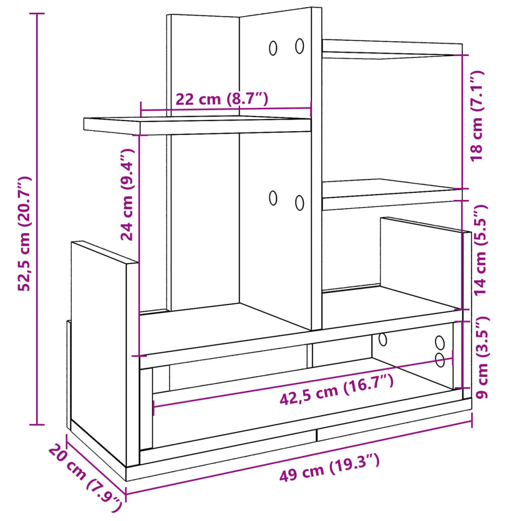Hylle Til Skrivebord Betonggrå 49X20X52,5 Cm Konstruert Tre