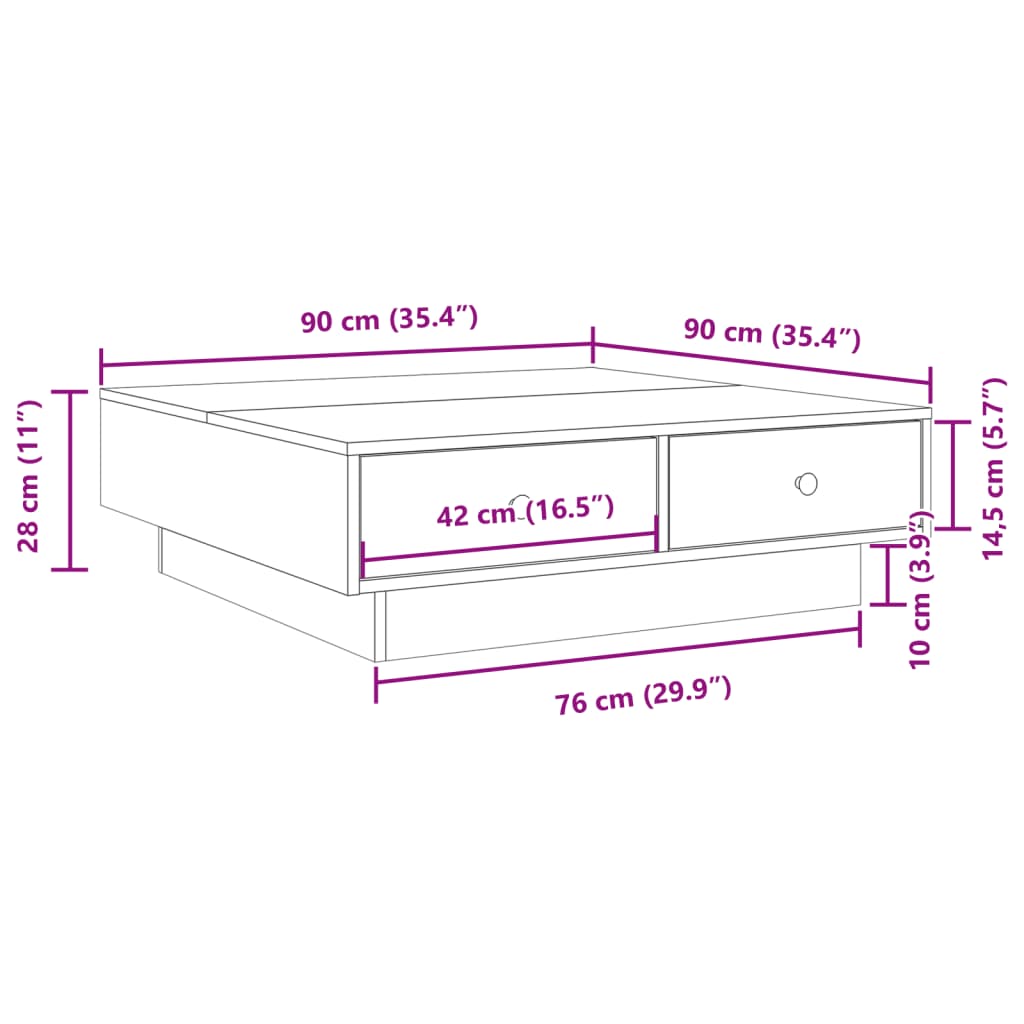 Salongbord Røkt Eik 90X90X28 Cm Konstruert Tre