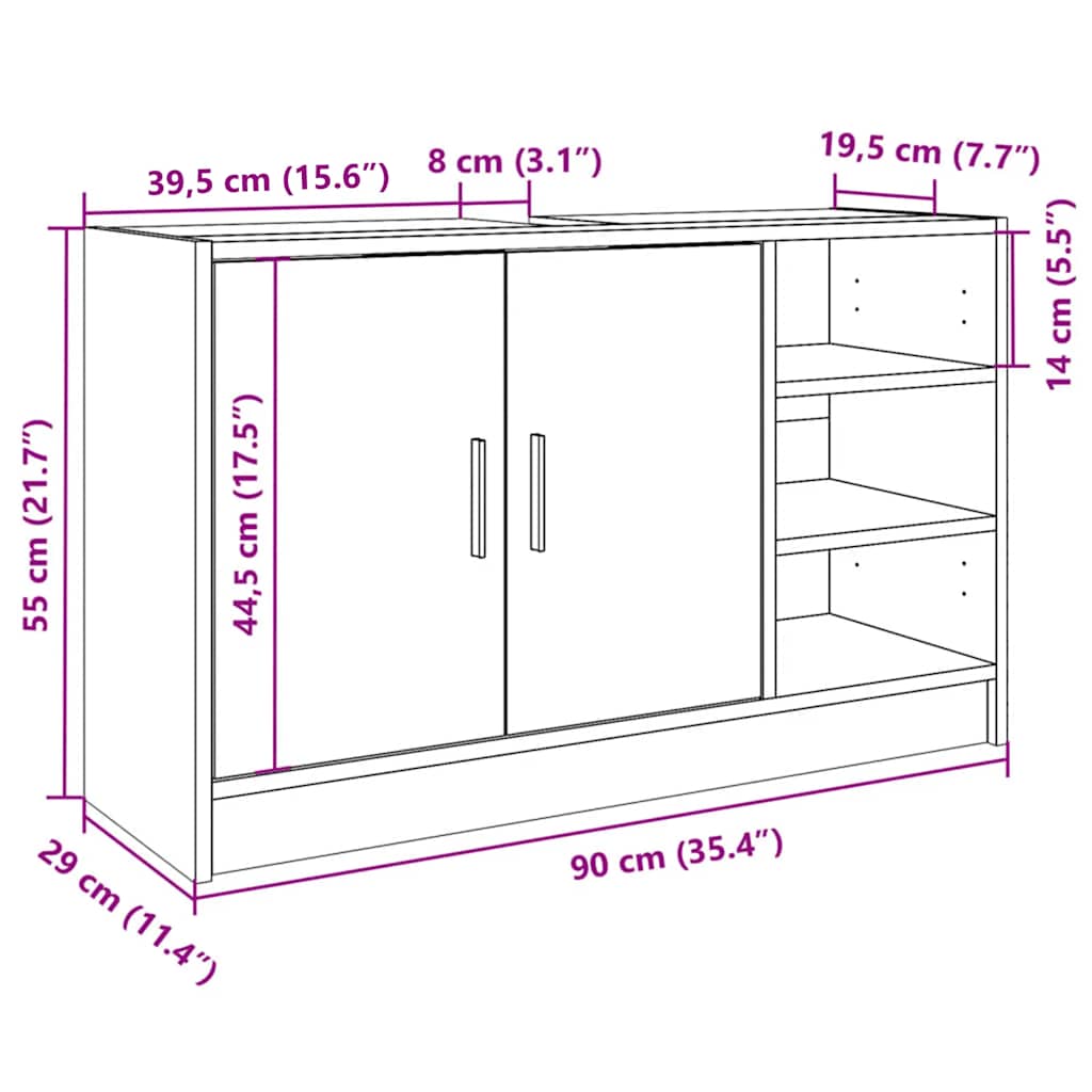Servantskap Hvit 90X29X55 Cm Konstruert Tre