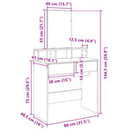 Sminkebord Med Speil Hvit 80X41X144,5 Cm