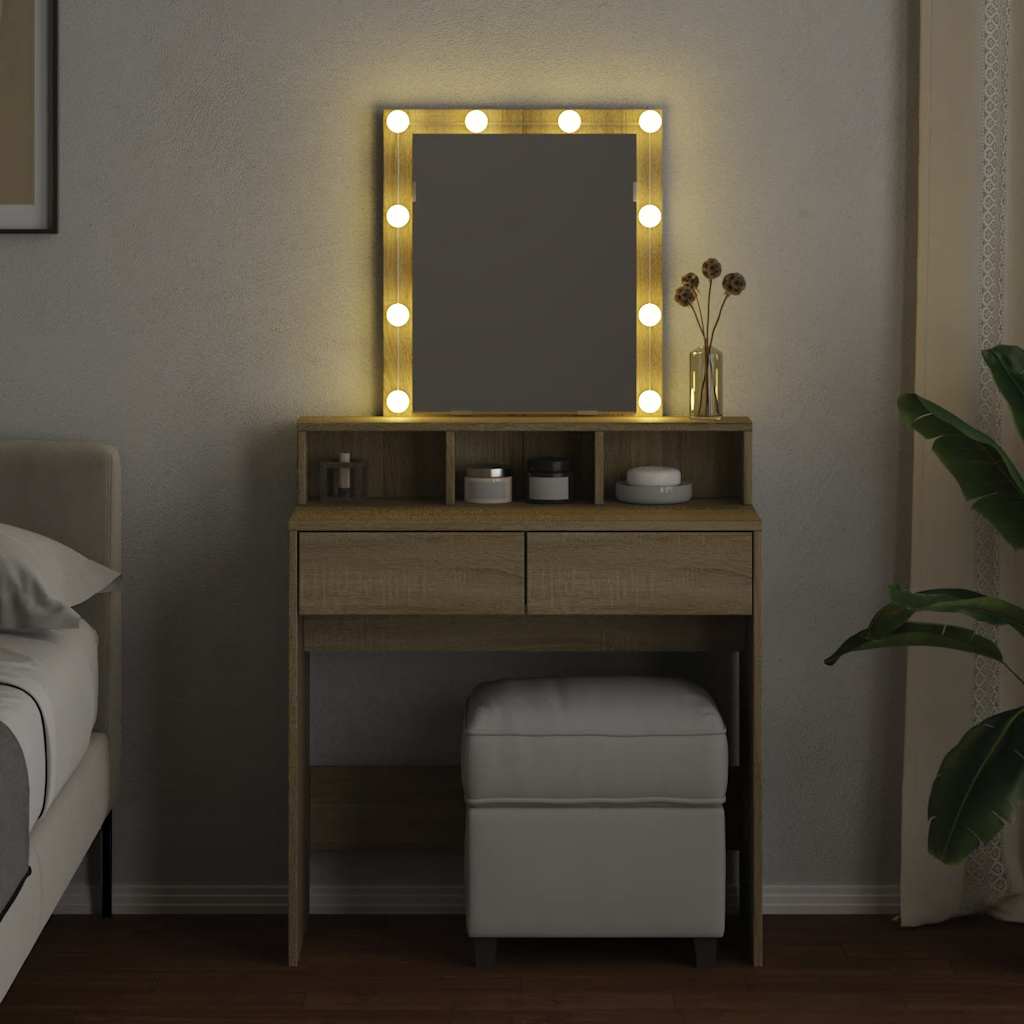 Sminkebord Med Led Sonoma Eik 80X41X144,5 Cm