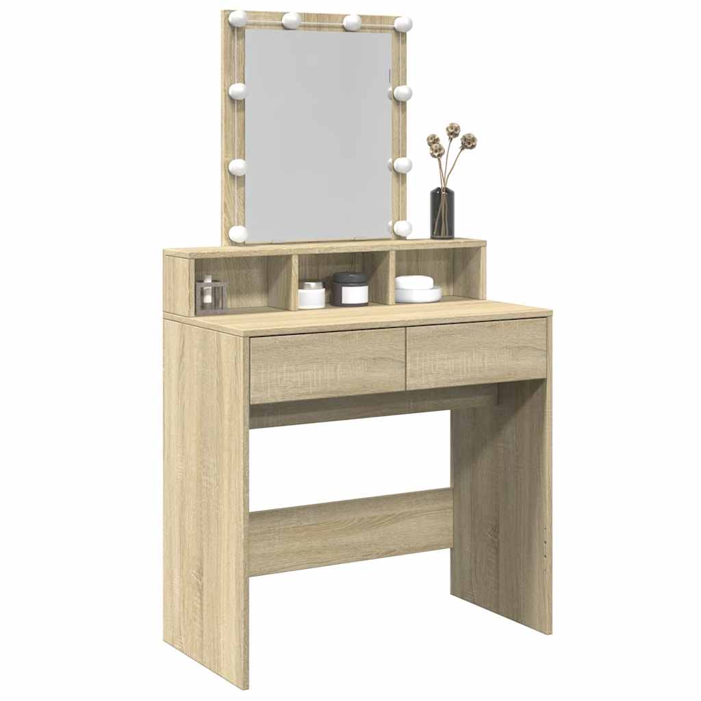 Sminkebord Med Led Sonoma Eik 80X41X144,5 Cm